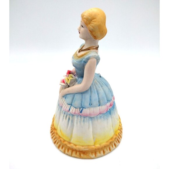 Vintage Porcelain Lady Figurine Bell Blue Dress Roses Slipper Clapper 1978 - Picture 5 of 11